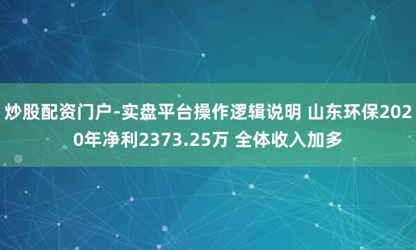 炒股配资门户-实盘平台操作逻辑说明 山东环保2020年净利2373.25万 全体收入加多